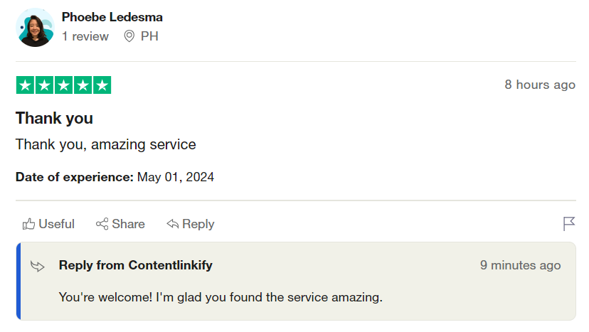 Phoebe Ledesma Review on TrustPilot